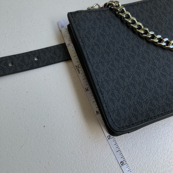 Michael Kors Black Logo Print Belt Bag Fanny Pack With Silver Pull Chain Small - Picture 15 of 17